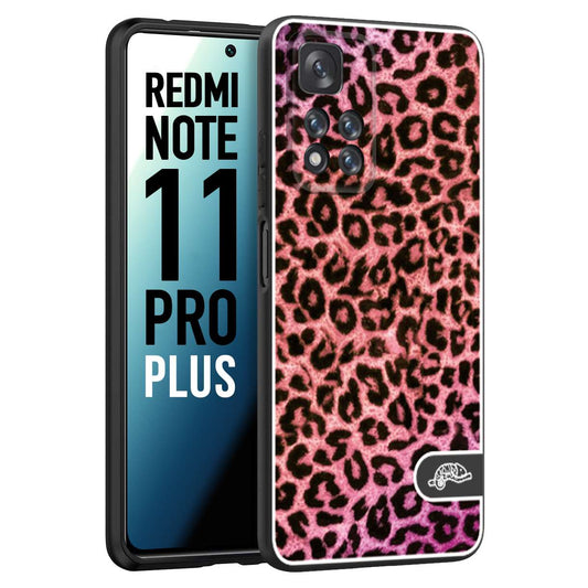 CUSTOMIZZA - Custodia cover nera morbida in tpu compatibile per Xiaomi Redmi Note 11 PRO PLUS leopardato maculato donna rosa leopard