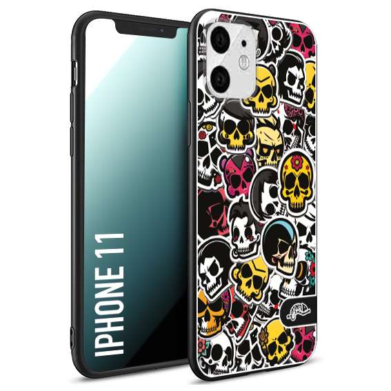 CUSTOMIZZA - Custodia cover nera morbida in tpu compatibile per iPhone 11 sticker bomb teschi colorati adesivi skulls skater snowboard