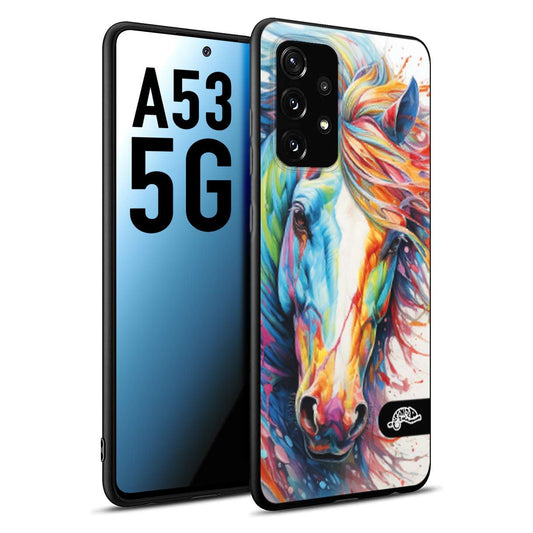 CUSTOMIZZA - Custodia cover nera morbida in tpu compatibile per Samsung A53 5G animali color cavallo horse viso colori vibranti disegnato schizzo