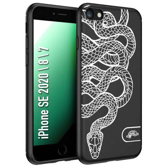 CUSTOMIZZA - Custodia cover nera morbida in tpu compatibile per iPhone 7 - 8 - SE 2020 / 2022 serpente snake bianco a rilievo disegnato tattoo tatuaggio