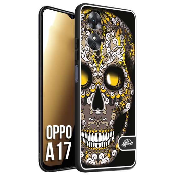 CUSTOMIZZA - Custodia cover nera morbida in tpu compatibile per Oppo A17 teschio messicano Mexican skull nero giallo