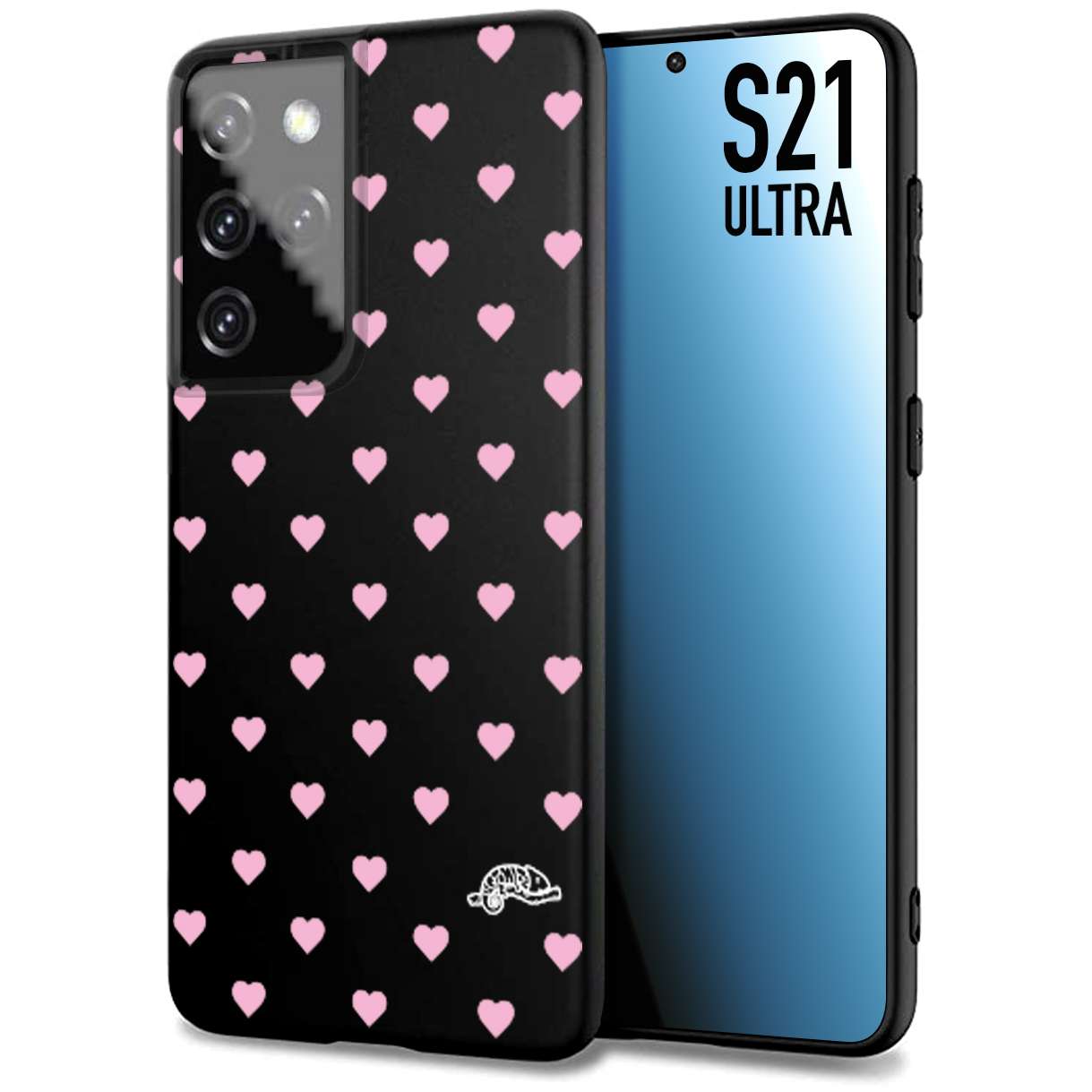 CUSTOMIZZA - Custodia cover nera morbida in tpu compatibile per Samsung S21 ULTRA cuori pois rosa su nero donna pin up vintage