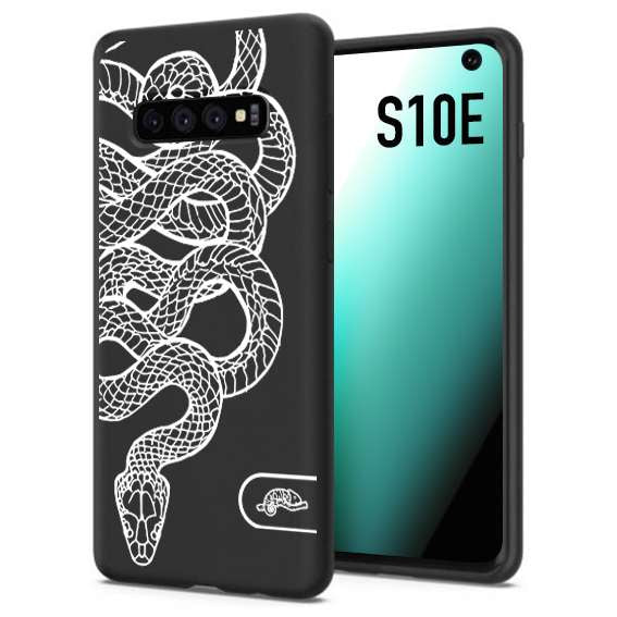 CUSTOMIZZA - Custodia cover nera morbida in tpu compatibile per Samsung S10E serpente snake bianco a rilievo disegnato tattoo tatuaggio