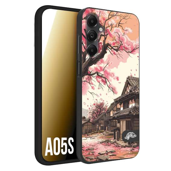 CUSTOMIZZA - Custodia cover nera morbida in tpu compatibile per Samsung A05S casa giapponese rosa ciliegio in fiore disegnata tattoo