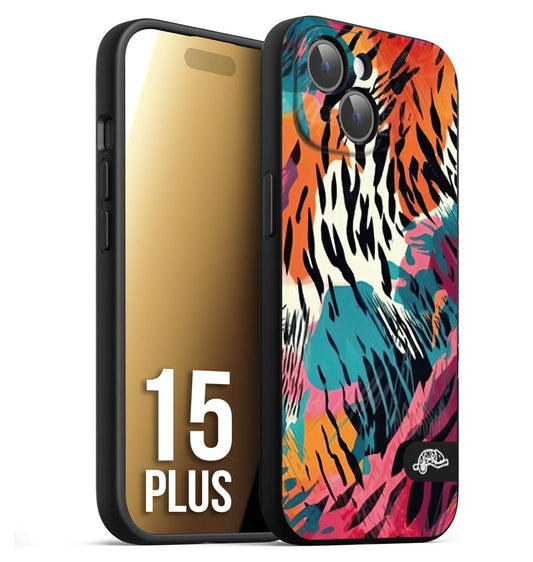 CUSTOMIZZA - Custodia cover nera morbida in tpu compatibile per iPhone 15 PLUS leopardato maculato tigrato tiger colorata summer color