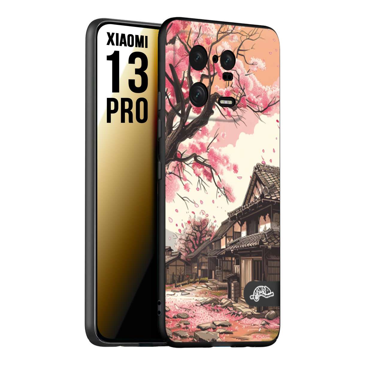 CUSTOMIZZA - Custodia cover nera morbida in tpu compatibile per Xiaomi 13 PRO casa giapponese rosa ciliegio in fiore disegnata tattoo