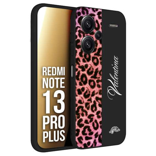 CUSTOMIZZA - Custodia cover nera morbida in tpu compatibile per Xiaomi Redmi Note 13 PRO PLUS leopardato rosa fucsia personalizzata nome iniziali