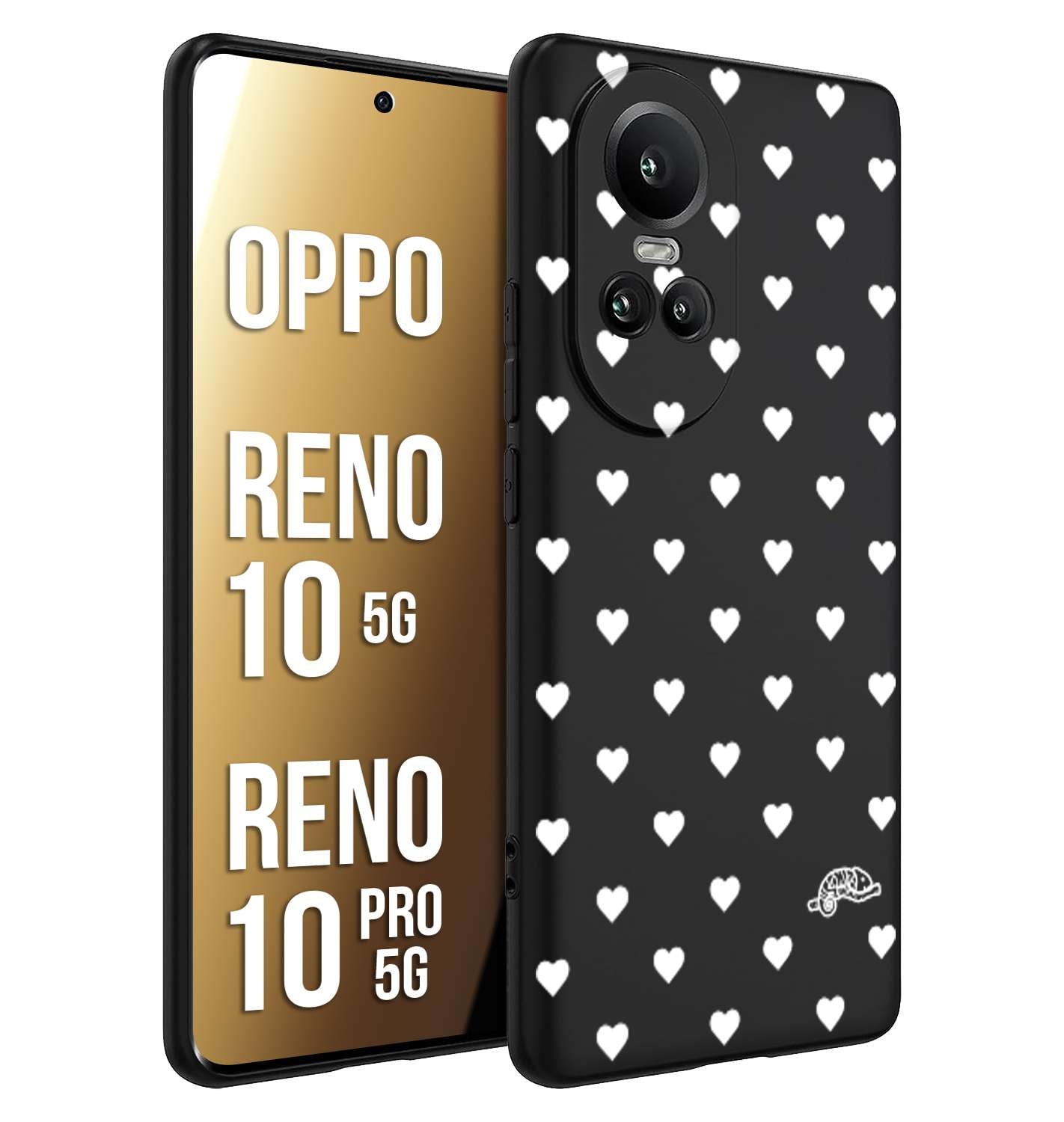 CUSTOMIZZA - Custodia cover nera morbida in tpu compatibile per Oppo Reno 10 5G - 10 PRO 5G cuori pois bianchi donna pin up vintage