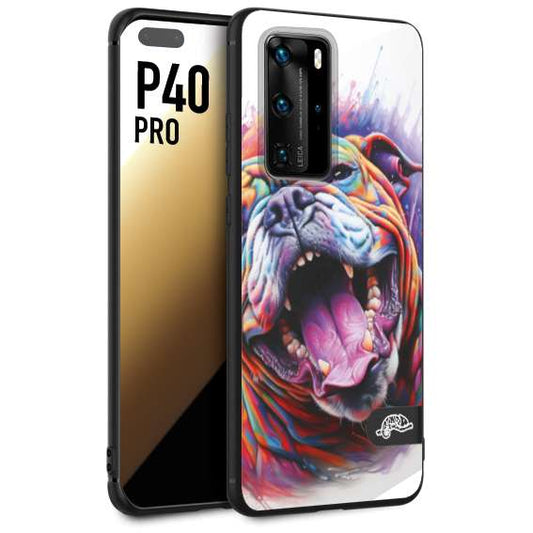 CUSTOMIZZA - Custodia cover nera morbida in tpu compatibile per Huawei P40 PRO animali color bulldog cane dog colori vibranti disegnato schizzo