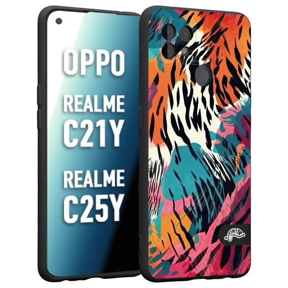 CUSTOMIZZA - Custodia cover nera morbida in tpu compatibile per Oppo Realme C21Y - C25Y leopardato maculato tigrato tiger colorata summer color