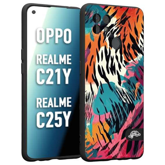 CUSTOMIZZA - Custodia cover nera morbida in tpu compatibile per Oppo Realme C21Y - C25Y leopardato maculato tigrato tiger colorata summer color