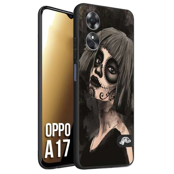 CUSTOMIZZA - Custodia cover nera morbida in tpu compatibile per Oppo A17 chicana messicana dea de la muerte donna santa tattoo disegnata