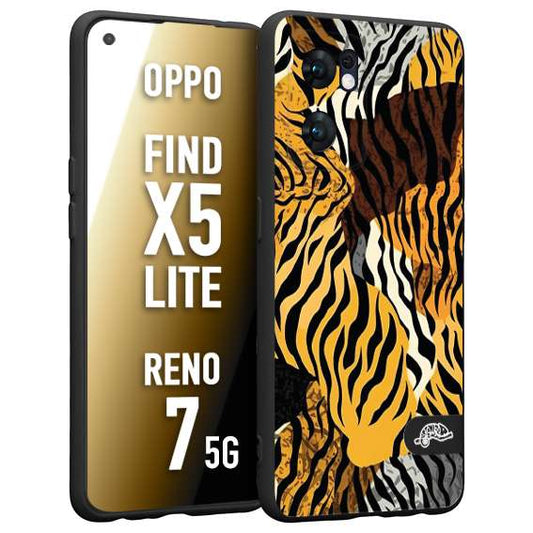 CUSTOMIZZA - Custodia cover nera morbida in tpu compatibile per Oppo Reno 7 - Find X5 LITE leopardato tigrato tiger colorata donna fashion estate