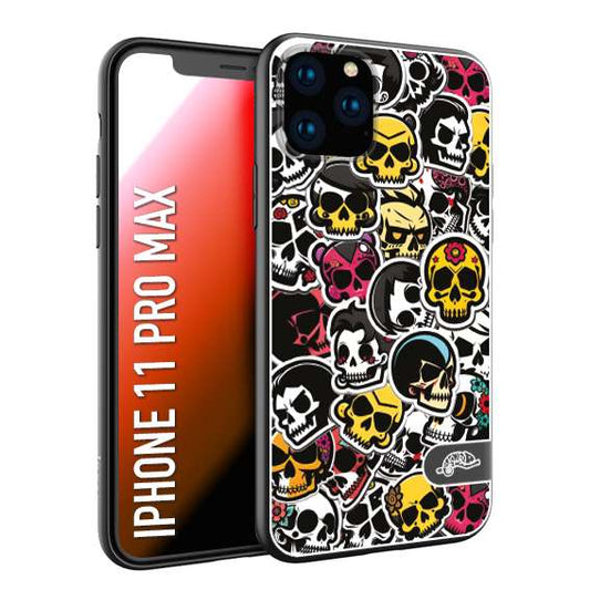 CUSTOMIZZA - Custodia cover nera morbida in tpu compatibile per iPhone 11 PRO MAX sticker bomb teschi colorati adesivi skulls skater snowboard