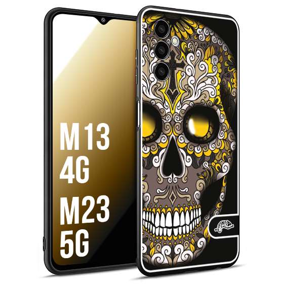 CUSTOMIZZA - Custodia cover nera morbida in tpu compatibile per Samsung M13 4G - M23 5G teschio messicano Mexican skull nero giallo