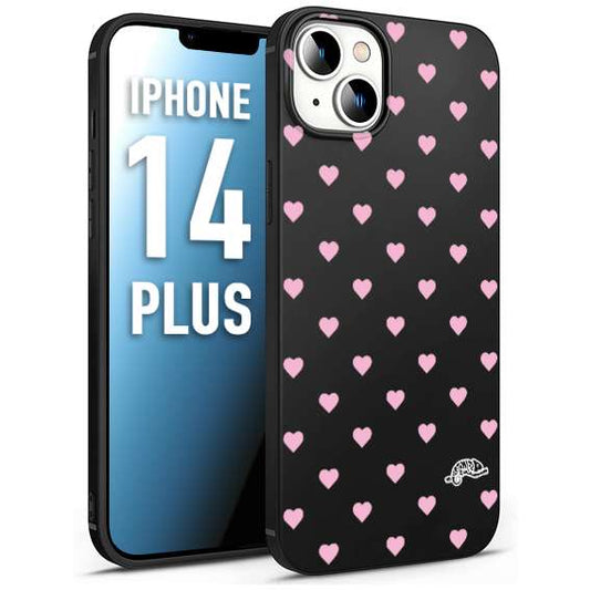 CUSTOMIZZA - Custodia cover nera morbida in tpu compatibile per iPhone 14 PLUS cuori pois rosa su nero donna pin up vintage