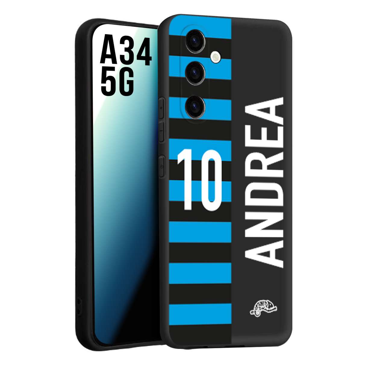 CUSTOMIZZA - Custodia cover nera morbida in tpu compatibile per Samsung A34 5G personalizzata calcio football nome e numero calciatori nerazzurra