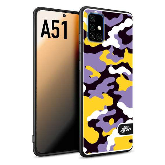 CUSTOMIZZA - Custodia cover nera morbida in tpu compatibile per Samsung A51 camouflage mimetico militare viola lilla giallo