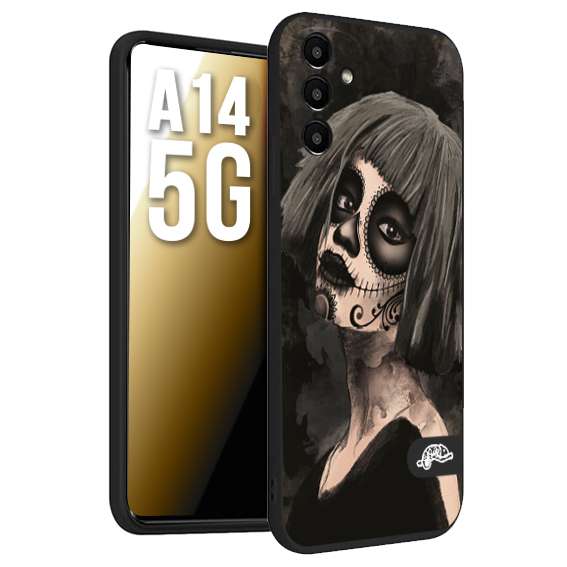 CUSTOMIZZA - Custodia cover nera morbida in tpu compatibile per Samsung A14 5G chicana messicana dea de la muerte donna santa tattoo disegnata