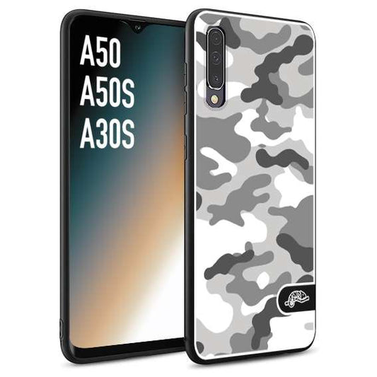 CUSTOMIZZA - Custodia cover nera morbida in tpu compatibile per Samsung A50 - A50S - A30S camouflage mimetico militare bianco white