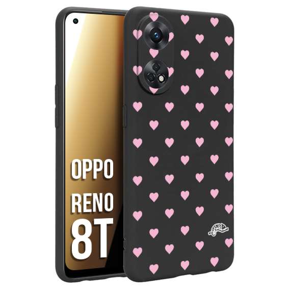 CUSTOMIZZA - Custodia cover nera morbida in tpu compatibile per Oppo Reno 8T cuori pois rosa su nero donna pin up vintage