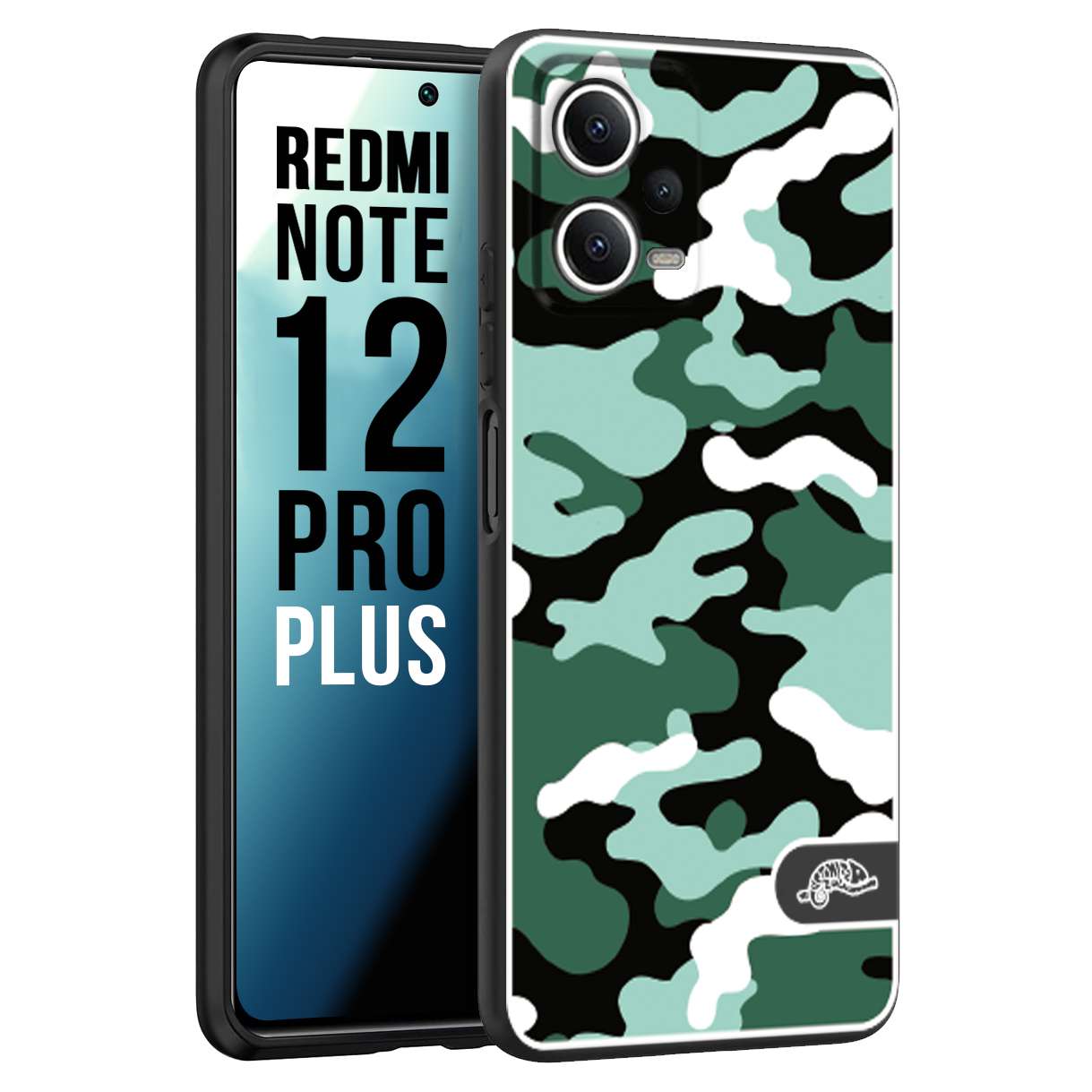 CUSTOMIZZA - Custodia cover nera morbida in tpu compatibile per Xiaomi Redmi Note 12 PRO PLUS camouflage mimetico militare verde green