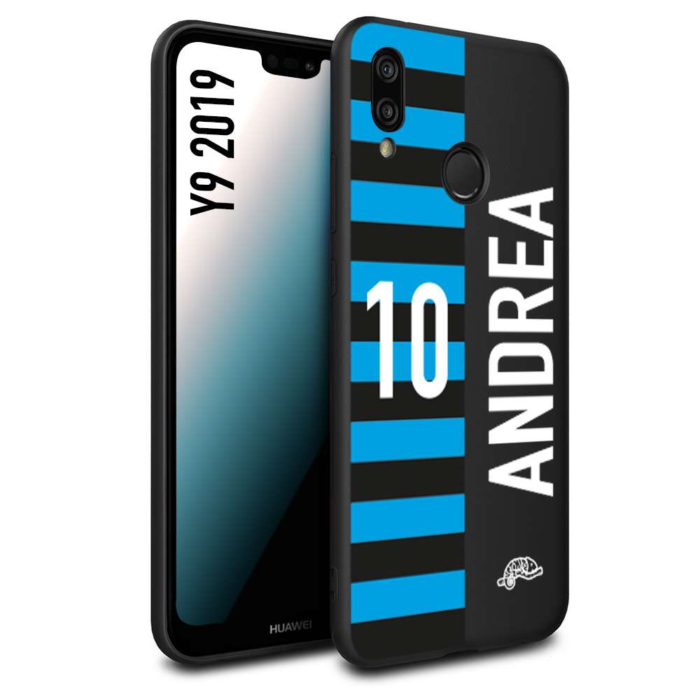 CUSTOMIZZA - Custodia cover nera morbida in tpu compatibile per Huawei Y9 2019 personalizzata calcio football nome e numero calciatori nerazzurra