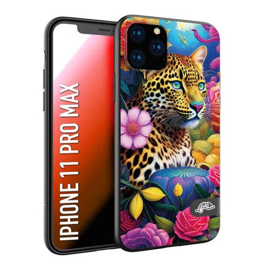 CUSTOMIZZA - Custodia cover nera morbida in tpu compatibile per iPhone 11 PRO MAX fiori astratti donna flower fantasia leopardo ghepardo animali colorati