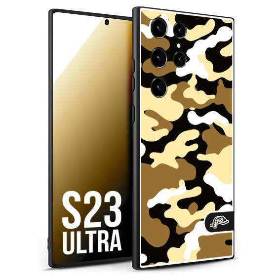 CUSTOMIZZA - Custodia cover nera morbida in tpu compatibile per Samsung S23 ULTRA camouflage mimetico militare giallo desert brown