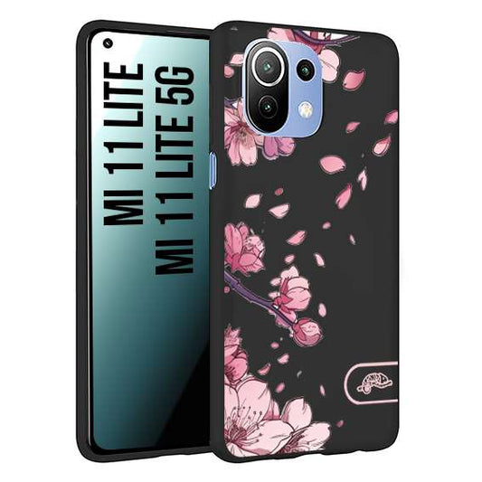 CUSTOMIZZA - Custodia cover nera morbida in tpu compatibile per Xiaomi Mi 11 Lite / Mi 11 Lite 5G giapponese fiori di ciliegio in fiore a rilievo disegnata tattoo