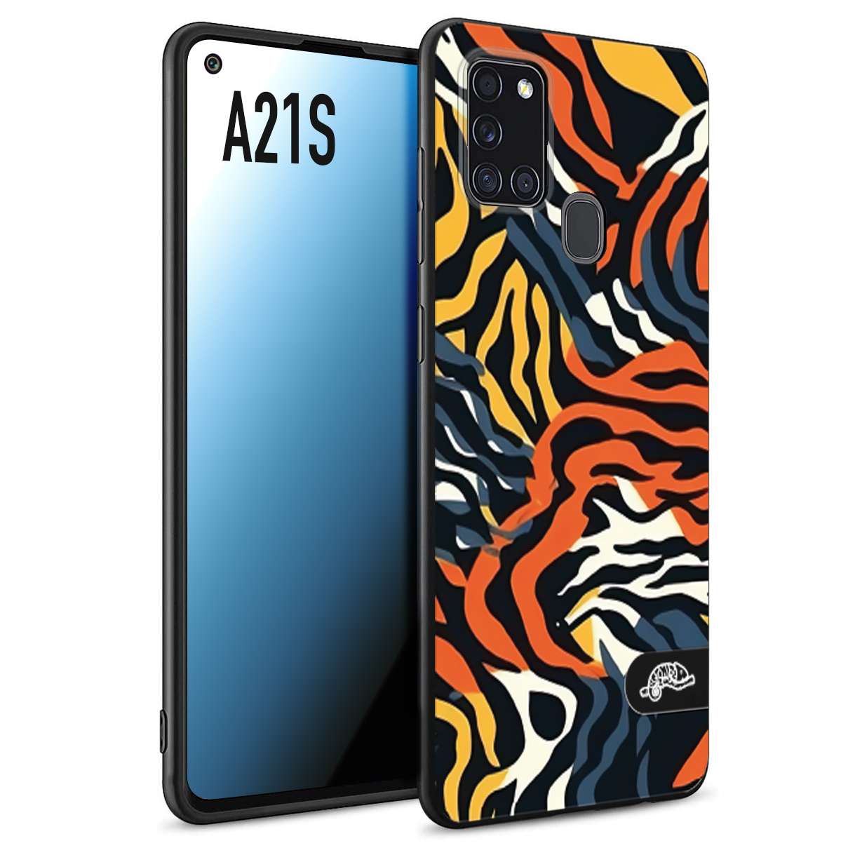 CUSTOMIZZA - Custodia cover nera morbida in tpu compatibile per Samsung A21S leopardato maculato tigrato tiger colorata gialla blu arancio