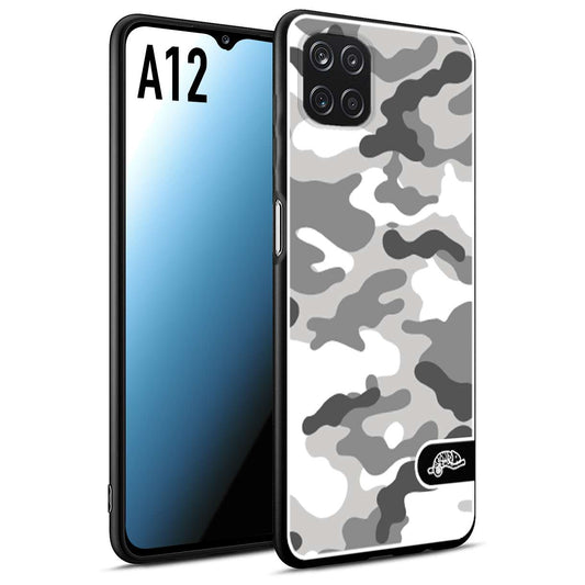 CUSTOMIZZA - Custodia cover nera morbida in tpu compatibile per Samsung A12 camouflage mimetico militare bianco white