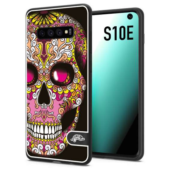 CUSTOMIZZA - Custodia cover nera morbida in tpu compatibile per Samsung S10E teschio messicano Mexican skull rosa gialla