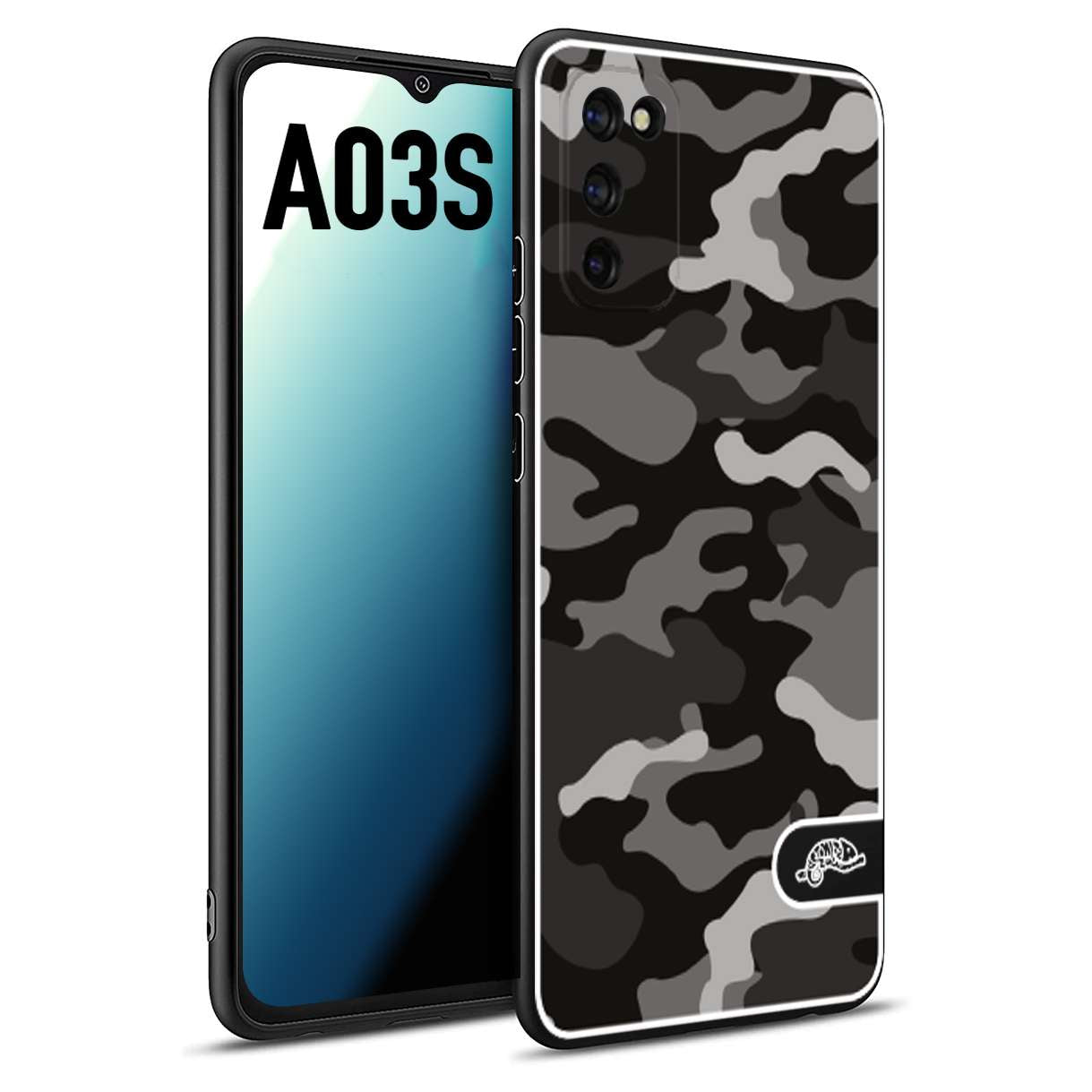 CUSTOMIZZA - Custodia cover nera morbida in tpu compatibile per Samsung A03S camouflage mimetico militare nero black grigio