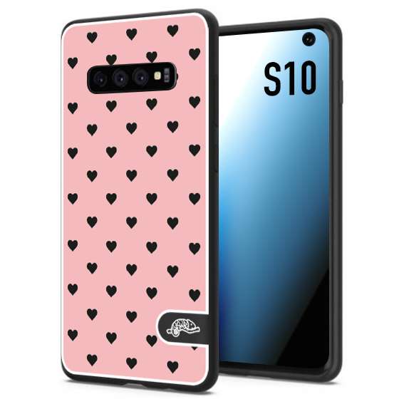 CUSTOMIZZA - Custodia cover nera morbida in tpu compatibile per Samsung S10 cuori pois rosa donna pin up vintage