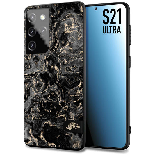 CUSTOMIZZA - Custodia cover nera morbida in tpu compatibile per Samsung S21 ULTRA effetto marmo marble nero black venature dorato pietra