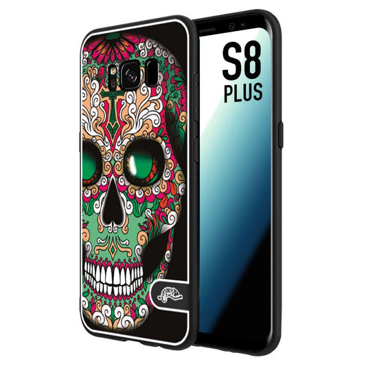 CUSTOMIZZA - Custodia cover nera morbida in tpu compatibile per Samsung S8 PLUS teschio messicano Mexican skull verde fucsia