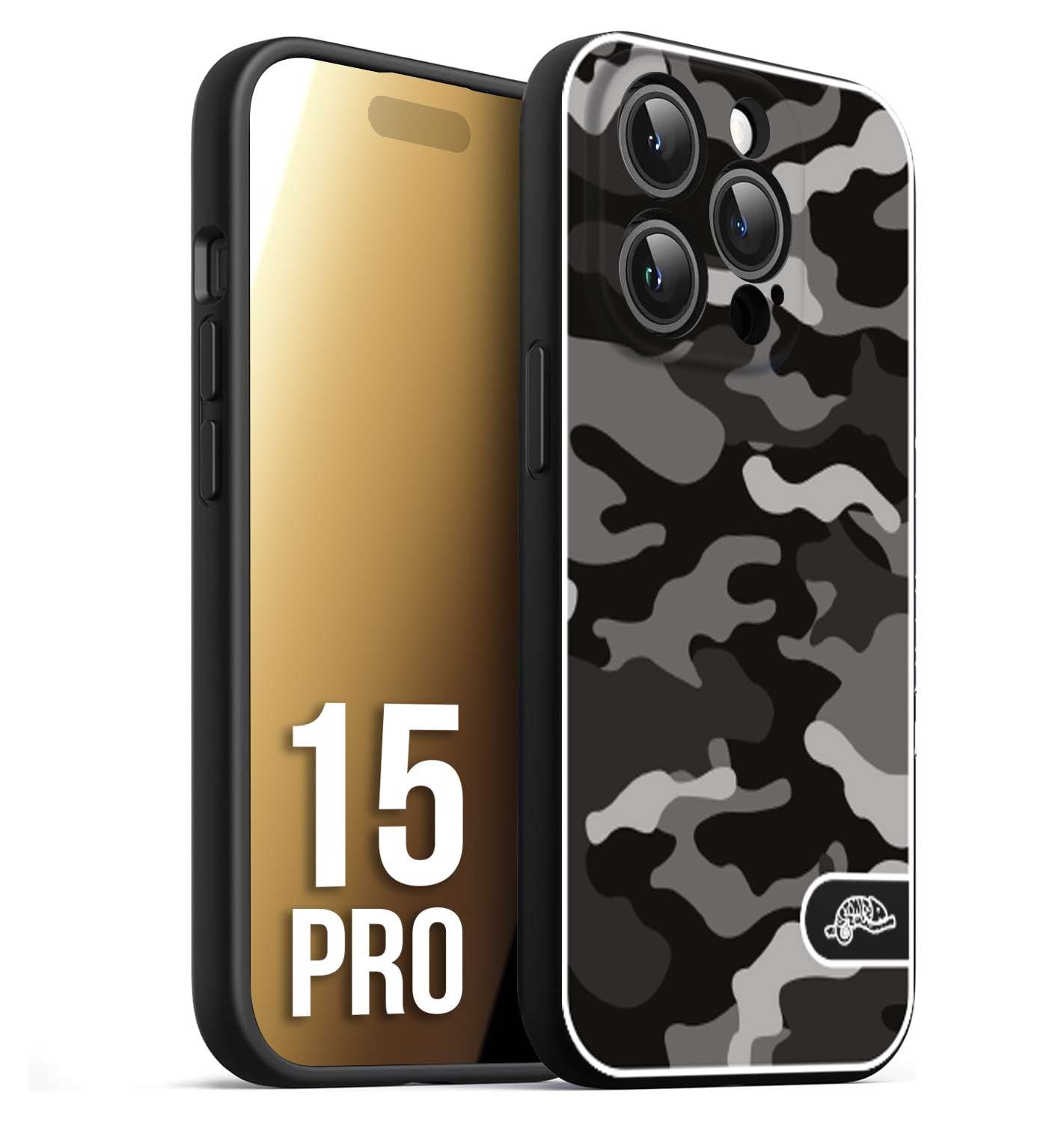 CUSTOMIZZA - Custodia cover nera morbida in tpu compatibile per iPhone 15 PRO camouflage mimetico militare nero black grigio