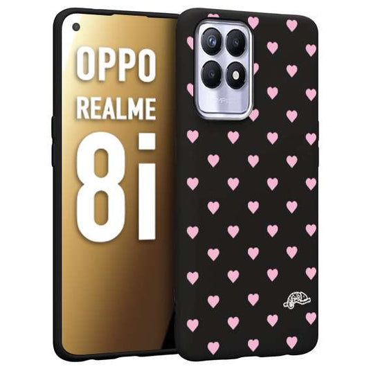 CUSTOMIZZA - Custodia cover nera morbida in tpu compatibile per Oppo Realme 8i cuori pois rosa su nero donna pin up vintage