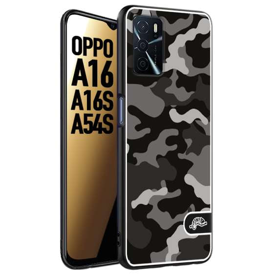 CUSTOMIZZA - Custodia cover nera morbida in tpu compatibile per Oppo A16 - A16S - A54S camouflage mimetico militare nero black grigio