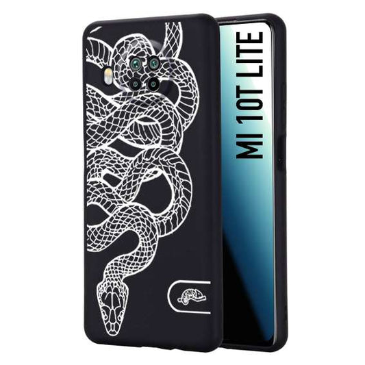 CUSTOMIZZA - Custodia cover nera morbida in tpu compatibile per Xiaomi Mi 10T LITE serpente snake bianco a rilievo disegnato tattoo tatuaggio