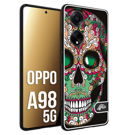 CUSTOMIZZA - Custodia cover nera morbida in tpu compatibile per Oppo A98 5G teschio messicano Mexican skull verde fucsia