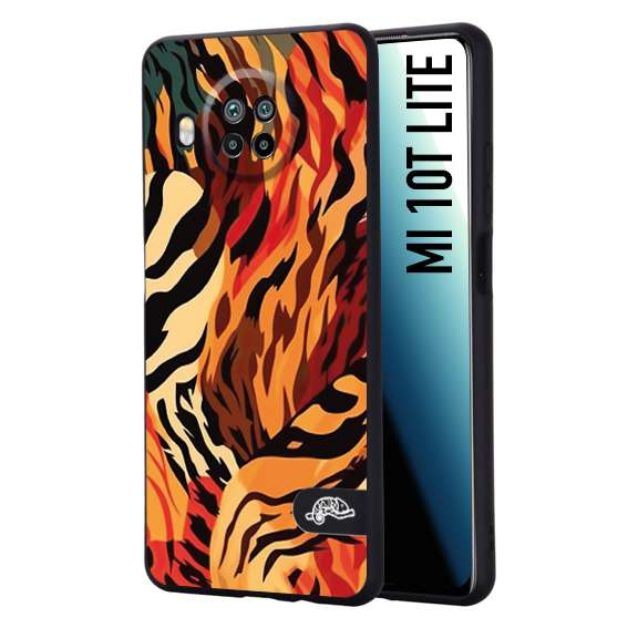 CUSTOMIZZA - Custodia cover nera morbida in tpu compatibile per Xiaomi Mi 10T LITE leopardato maculato tigrato tiger colorata gialla rossa arancio