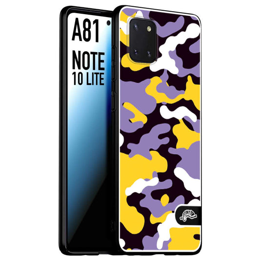 CUSTOMIZZA - Custodia cover nera morbida in tpu compatibile per Samsung A81 - Note 10 Lite camouflage mimetico militare viola lilla giallo