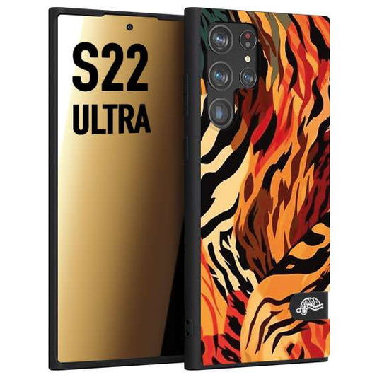 CUSTOMIZZA - Custodia cover nera morbida in tpu compatibile per Samsung S22 ULTRA leopardato maculato tigrato tiger colorata gialla rossa arancio