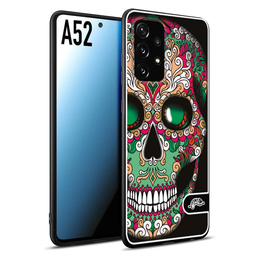 CUSTOMIZZA - Custodia cover nera morbida in tpu compatibile per Samsung A52 teschio messicano Mexican skull verde fucsia