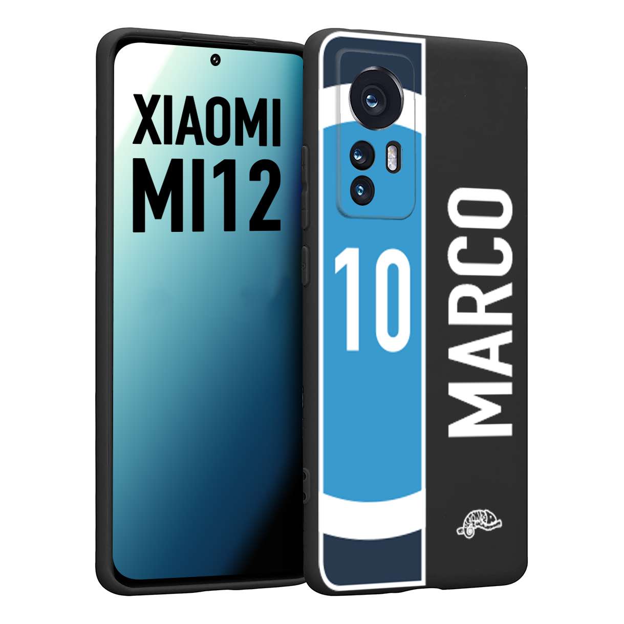 CUSTOMIZZA - Custodia cover nera morbida in tpu compatibile per Xiaomi 12 5G personalizzata calcio football nome e numero calciatori biancoazzurri bianco celesti