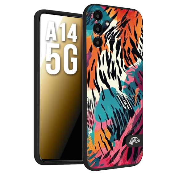 CUSTOMIZZA - Custodia cover nera morbida in tpu compatibile per Samsung A14 5G leopardato maculato tigrato tiger colorata summer color