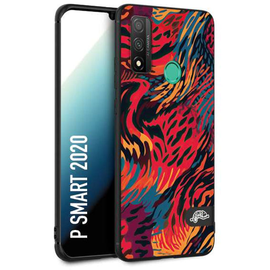 CUSTOMIZZA - Custodia cover nera morbida in tpu compatibile per Huawei P Smart 2020 leopardato maculato tigrato colorata fiamme rossa blu arancione