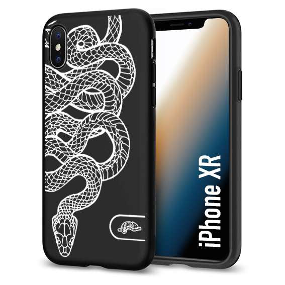 CUSTOMIZZA - Custodia cover nera morbida in tpu compatibile per iPhone Xr serpente snake bianco a rilievo disegnato tattoo tatuaggio